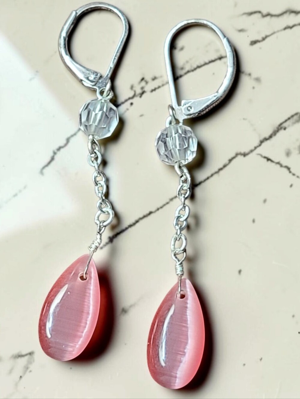 Pink Teardrop Dangle Earrings - Unbranded